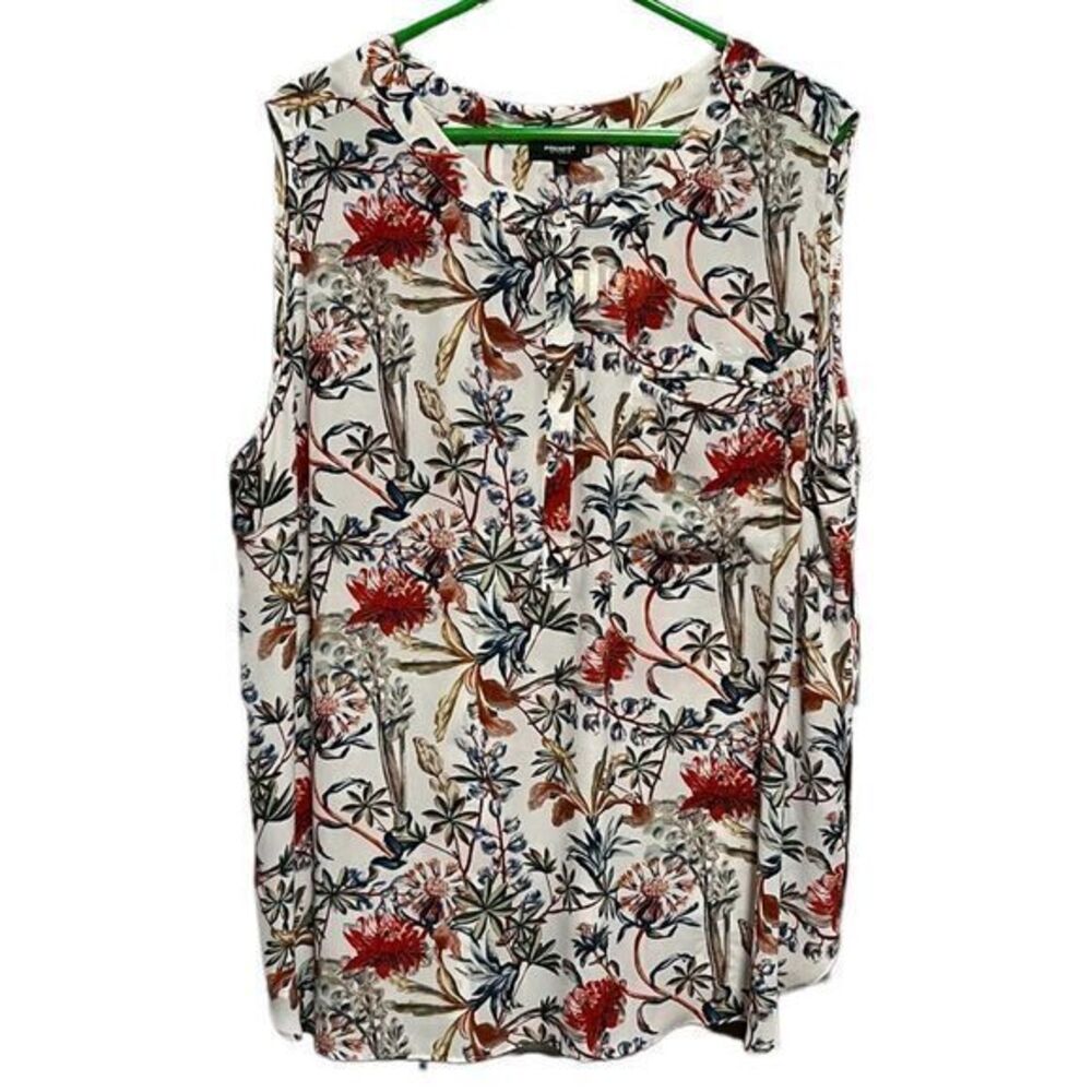 Premise Women's Blouse Top Sleeveless Pocket Pleated Back‎ Floral Multicolor 2X